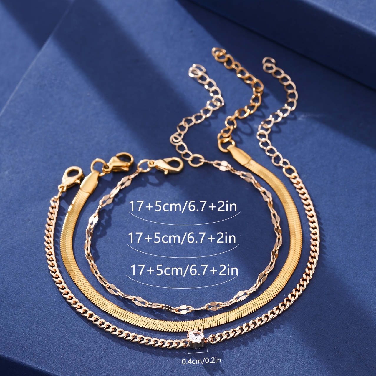 Fashion Pave Synthetic Zirconia Bangle Flat Chain Bracelet Set